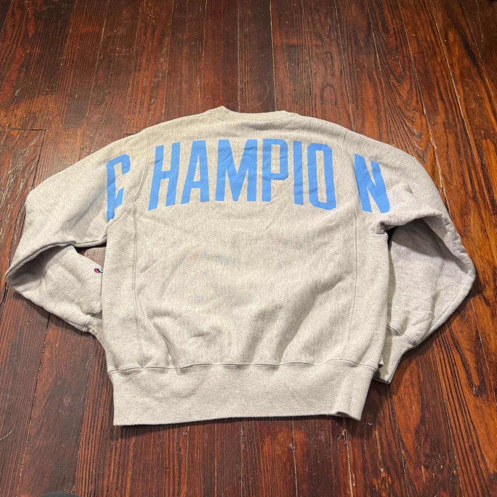 Vintage Champion Reverse Weave Sweatshirt Mens S Gray Spellout Print Crewneck‎